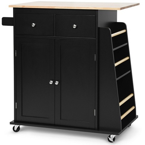 Tangkula Rolling Kitchen Island Utility Trolley Cabinet Storage Spice Towel Rack Black - image 1 of 4