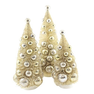 Christmas 13.5" Silver Gold Bottle Brush Trees Glittered  -  Decorative Figurines