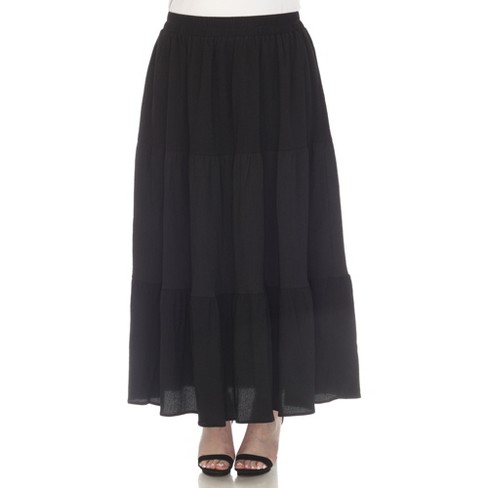 Plus Size Pleated Tiered Maxi Skirt Black 1x -white Mark : Target