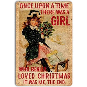 Lomsoe Vintage Christmas Metal Sign - "Just a Girl Who Loves Christmas" Retro Farmhouse Wall Decor | Rustic Holiday Tin Plaque (8x12 Inch) - 1 of 4