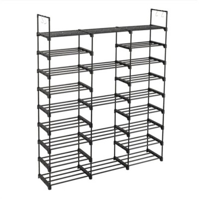 Wikineon 3-Row 9-Layer Shoe Rack with Hooks: Extra-Large Capacity to Hold 50 Pairs of Shoes, Practical Hooks