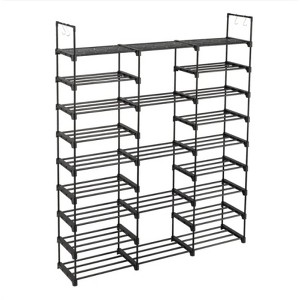 Wikineon 3-Row 9-Layer Shoe Rack with Hooks: Extra-Large Capacity to Hold 50 Pairs of Shoes, Practical Hooks - 1 of 4