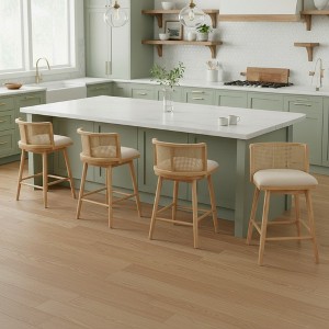 Christopher Knight Home Nilo Modern Woven Rattan Rubberwood Upholstered Counter Stools with Rattan Curved Backrest (Set of 4) - 1 of 4