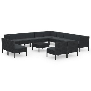 vidaXL Garden Lounge Set Patio Sectional Sofa Couch Outdoor Poly Rattan Black - 1 of 4