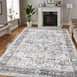 Washable Area Rug Distressed Oriental Print Non-Slip Carpet for Living Room Bedroom Dining Room Ultra Durable and Non-Shedding Floor Mat - 1 of 4