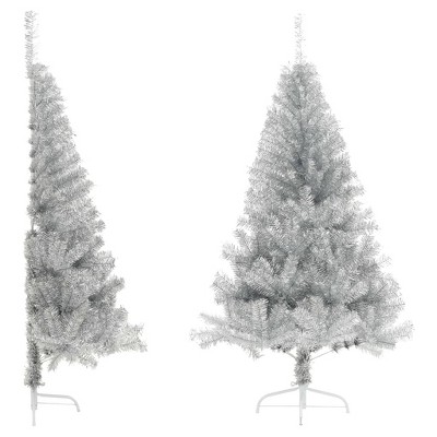vidaXL Artificial Half Christmas Tree with Stand Silver 5 ft PET