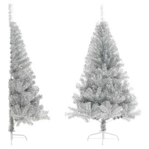 vidaXL Artificial Half Christmas Tree with Stand Silver 5 ft PET - 1 of 4