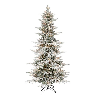 Puleo 7.5' Pre-lit Flocked Utah Fir Artificial Christmas Tree Clear ...