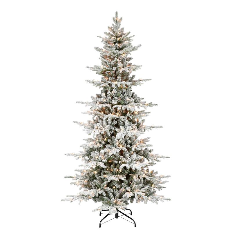 Puleo 7.5&#39; Pre-Lit Flocked Utah Fir Artificial Christmas Tree Clear Lights, 1 of 5