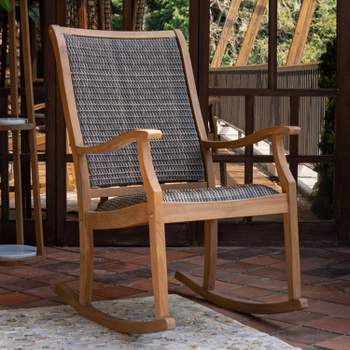 Cambridge Casual Auburn Upholstered Teak Wood Outdoor Porch Rocking Chair