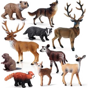 10pcs Forest Animal Toys Figures, Realistic Woodland Creatures Figurines, Plastic Animals Miniature Toys Cake Topper - 1 of 4