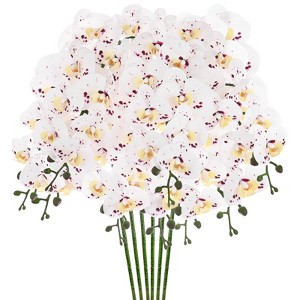 Unique Bargains Artificial Orchid Flowers Nine-headed Large Faux Phalaenopsis Silk Bouquets Real Touch 37 Inch - 1 of 4