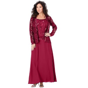 Roaman's Women's Plus Size Lace Jacket Gown - 1 of 4
