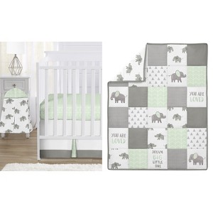 Sweet Jojo Designs Boy Girl Gender Neutral Unisex Baby Crib Bedding Set - Elephant Collection Green, Grey and White 4pc - 1 of 4
