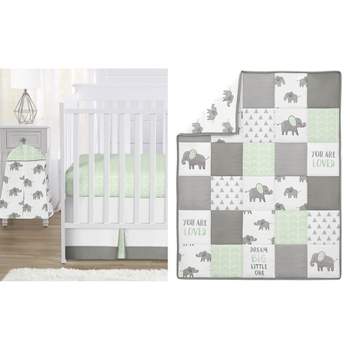 Sweet Jojo Designs Boy Girl Gender Neutral Unisex Baby Crib Bedding Set - Elephant Collection Green, Grey and White 4pc