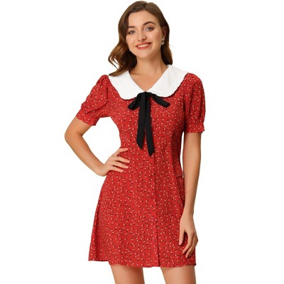 Allegra K Women's Peter Pan Collar Flowy Short Sleeve Ruffle Summer Floral Shirt Dress