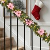 9FT Prelit Christmas Garland Decorations with LED Lights, Battery Operated Lighted Garland with Ball Poinsettia Ornaments for Xmas Decor - 2 of 4
