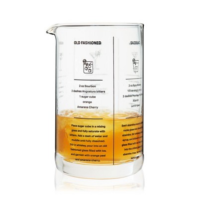 Clear Glass Recipe Mixing Glass with Printed Cocktail Recipes