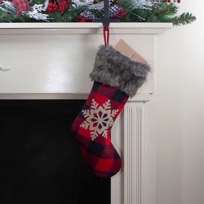 19" Red and Black Buffalo Plaid Christmas Stocking with Faux Fur Trim