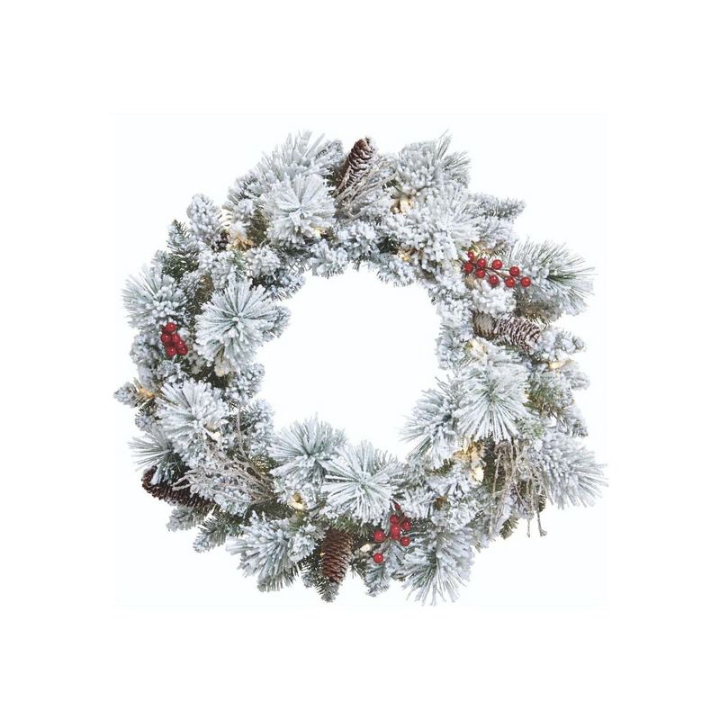 NOMA Snow Dusted 24 Inch Pre Lit Battery Operated Artificial Christmas Wreath with Frosted Fir 9 Foot Christmas Garland Home Holiday Mantle Decor, 2 of 7