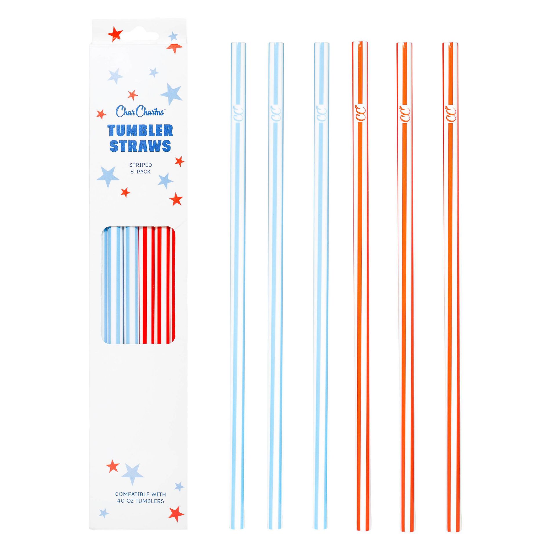CharCharms 6pk 4th of July Striped Straws