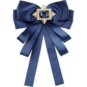 INSPIRE CHIC Women's Big Bow Vintage Rhinestone Ribbon Solid Color Bow Brooch - 1 of 4