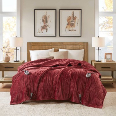 Twin Garnet Heated Plush to Berber Blanket