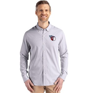 Cleveland Guardians Cutter & Buck Skyline Epic Confidence Recycled Pinstripe Mens Long Sleeve Dress Shirt - Elemental Grey/White - 1X Large - 1 of 1