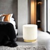 Sapphtopaz Modern Ottoman with Stripes Tufted Upholstered Accent Stool with Gold Finish Metal Base Round Footstool for Living Room, Entryway - 2 of 4