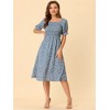 Allegra K Women's Cottagecore Floral Square Neck Puff Sleeves Summer Midi Smocked Dress - 3 of 4
