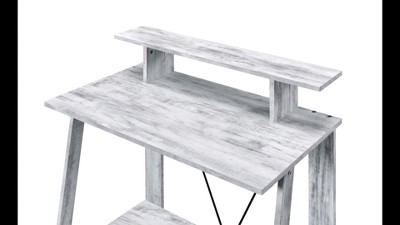 Weathered Oak and Black Industrial Writing Desk with Shelf