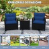 Tangkula 3 Piece Patio Furniture Set Rattan Conversation Set w/Soft Seat & Back Cushions Tempered Glass Topped Coffee Table Navy - 4 of 4