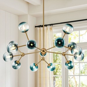 Rennnsan Laetra 40" W 15 - Light Sputnik Branching Bubble Ombre Glass Mid-Century Modern Dimmable Chandelier in Gold - 1 of 4