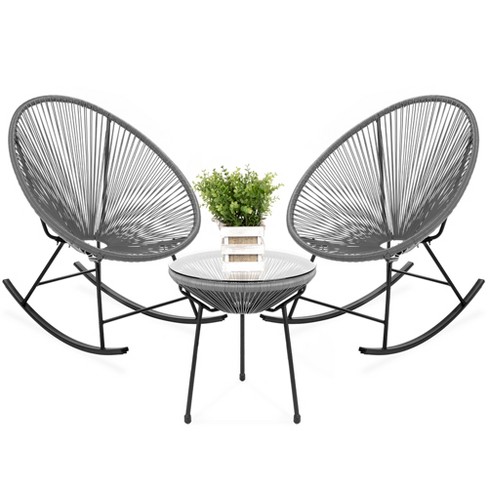 Best Choice Products 3 Piece All Weather Patio Woven Rope Acapulco Bistro Furniture Set w Rocking Chairs Table Gray