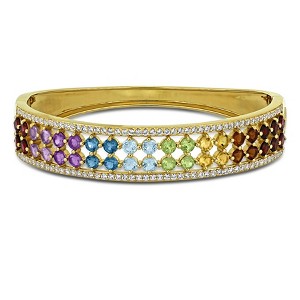 EVERLY JEWELRY | Yellow Plated Sterling Silver 9-5/8 CT TGW Amethyst Sky Blue Topaz Citrine Created White Sapphire Garnet Peridot Rhodolite Bangle - 1 of 4
