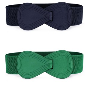 Allegra K Women's Elastic Waist Belt Interlock 8-shaped Faux Leather Buckle Belts 2 Pcs - 1 of 4