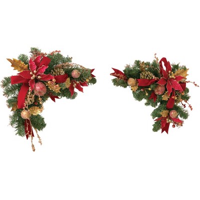 Collections Etc Holiday Floral Pine Cone Corner Bouquets 16 x 5 x 10 Multi