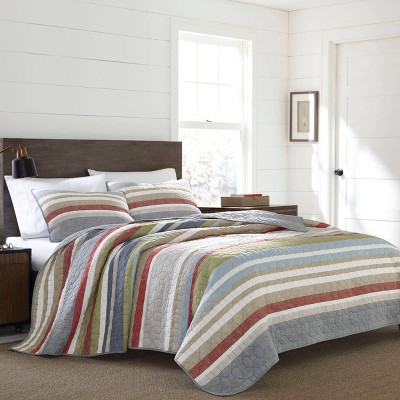 Gray and Multicolor Cotton Twin Reversible Quilt Set