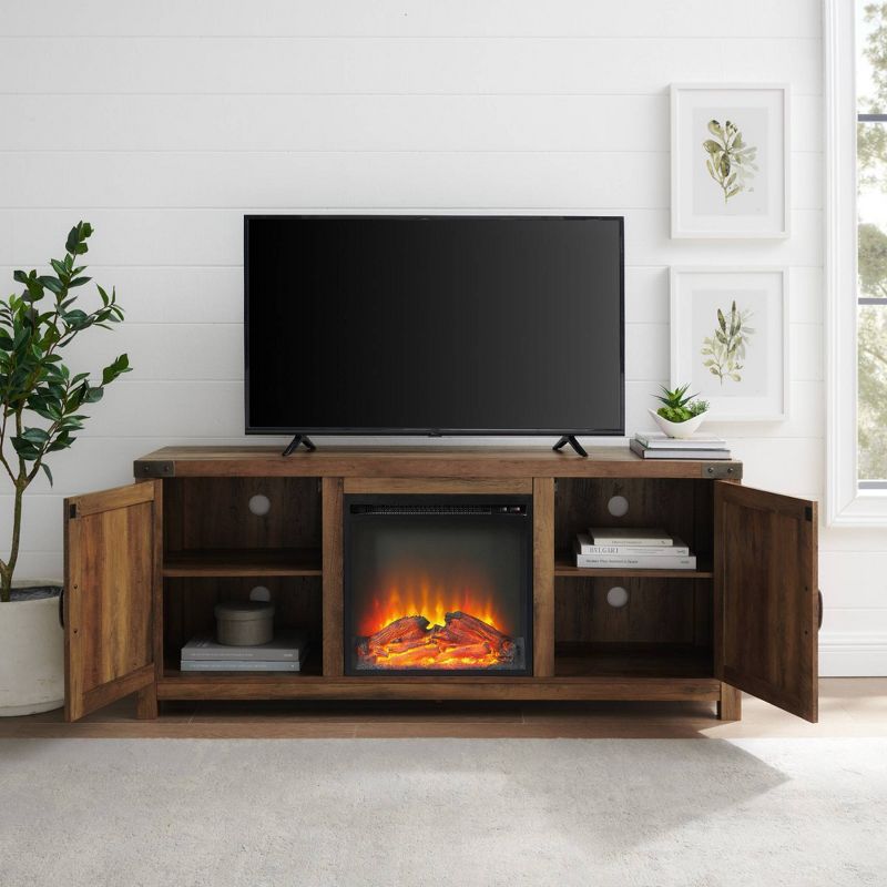 Clarabelle Double Door Farmhouse Electric Fireplace TV Stand for TVs up to 65" - Saracina Home, 6 of 9