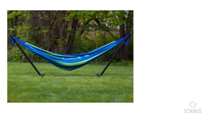Sorbus Double Hammock with Steel Stand - Multicolor Stripes