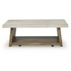 Signature Design by Ashley Brendalhouse Coffee Table - Light Brown Wood with Faux Cement Top, Rolling Casters, Bottom Shelf Storage - 4 of 4