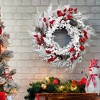 18 Inch Snow Flocked Christmas Wreath, Red & White Xmas Wreath with Red Apples Pine Cones Berries, Front Door Indoor Outdoor Winter Decor - 4 of 4