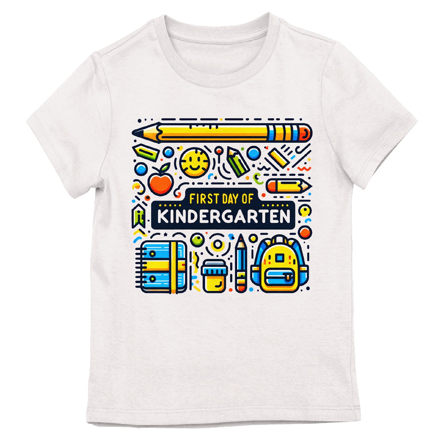 Детская футболка Bioworld First day of Kindergarten School supplies on White Short Sleeve Girls T-Shirt, цвет: Белый — фото 1