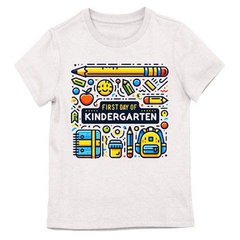 Детская футболка Bioworld First day of Kindergarten School supplies on White Short Sleeve Girls T-Shirt, цвет: Белый