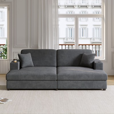 NicBex Oversized Corduroy Loveseat Chaise Sectional Sofa Bed - 2 Cup Holders & 2 Pillows for Living Room/Bedroom