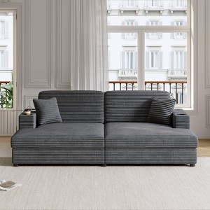 NicBex Oversized Corduroy Loveseat Chaise Sectional Sofa Bed - 2 Cup Holders & 2 Pillows for Living Room/Bedroom - 1 of 4