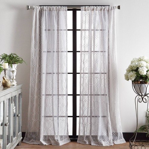 Set Of 2 84 X50 Hourglass Embroidery Poletop Sheer Curtain Panels Silver Martha Stewart Target