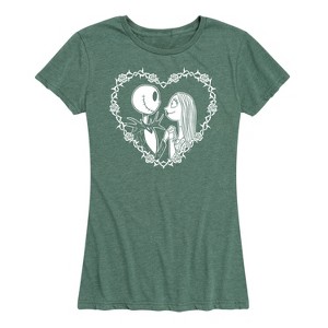 Women's - The Nightmare Before Christmas - Jack Skellington and Sally Heart Short Sleeve Graphic T-Shirt - 1 of 4