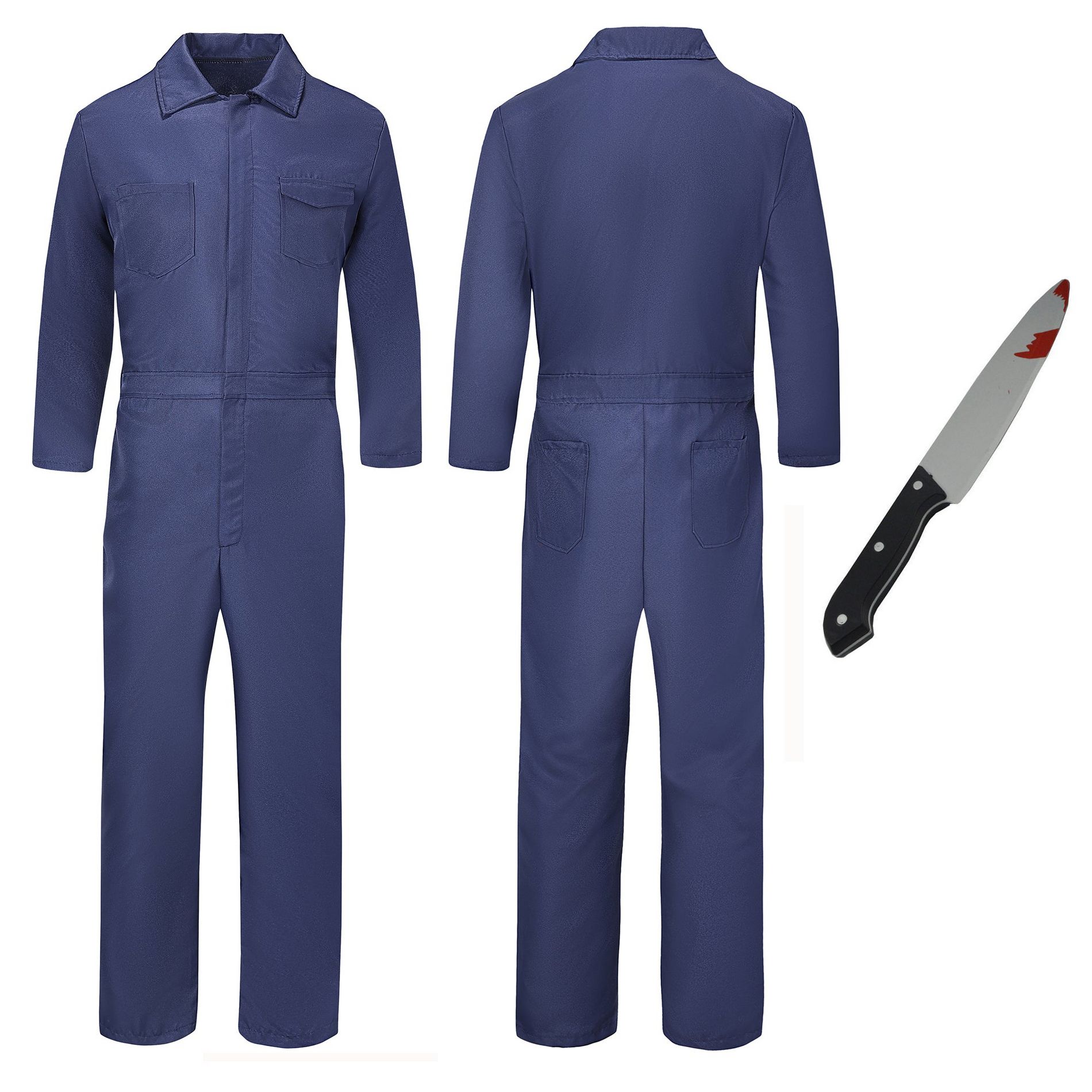 Itopfox Adult Halloween Killer Costume-Dark Navy Coverall with Toy Knife, Halloween Ends Cosplay, Michael Killers Costume Set