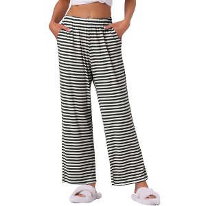 INSPIRE CHIC Women's Cotton Stretchy Elastic Waist Straight Wide-Leg Pajama Pants with Pockets - 1 of 4